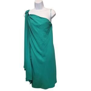 Lauren Ralph Lauren Womens Georgette Gathered Cocktail Party Dress Green Size 14